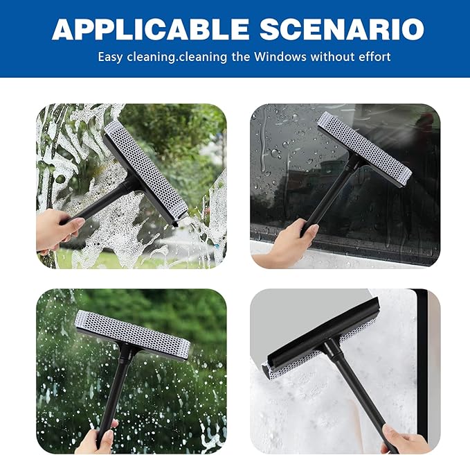 15.9" Window Squeegee for Car,2 in 1 Window Cleaner with Long Stainless Steel Handle,Sponge Car Squeegee for Gas Station, Glass,Shower,Outdoor High Window Cleaning (15.9")