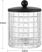 Glass Cotton Jar Holder Matte Black Lid, Elegant Bathroom Storage Canister for Qtips, Cotton Balls, Floss, Makeup Organizer, Vanity Bathroom Organization