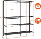 CASAMAYA Clothes Rack, Portable Closet, 54.3 Inch Large Capacity Wardrobe Closet, Clothes Storage Organizer with Shelves and 3 Hanging Rods, Easy to Assembly, Black PCT022B01