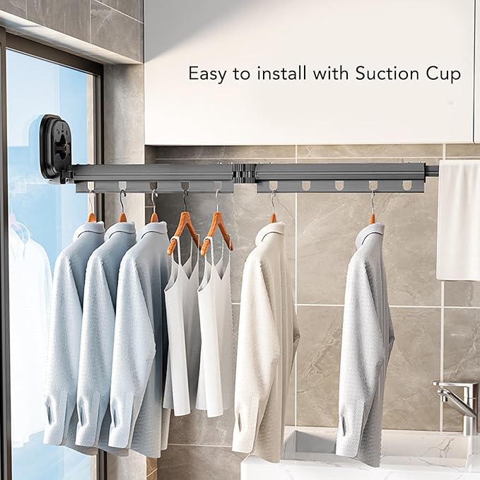 AUNMAS Clothes Drying Rack, Wall Mounted Clothes Hanger Rack Retractable Clothes Drying Rack Space Saver Clothes Rack for Balcony Laundry Bathroom (Bi Fold Grey)