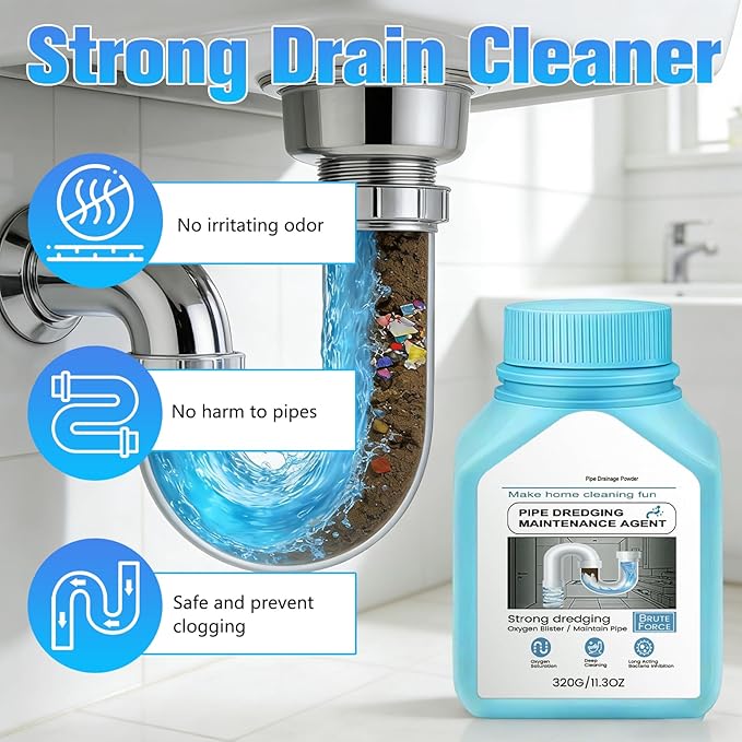 Drain Clog Remover Powerful Unclogging Sink Hair Cleaner for Kitchen, Shower Pipes and Drains, Toilet Unclogger Heavy Duty Bathroom Pipeline Dredge for Kitchen and Pipes Cleaning Tool（320g/11.3oz）