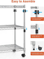 HealSmart 3-Tier Heavy Duty Storage Shelves 750Lb Capacity, 24.02" D x 13.78" W x 29.92" H Adjustable Shelving Unit with Wheels, Chrome