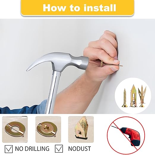 120 PCS Drywall Self Drilling Anchors with Screws Kit,60 Sheetrock Anchors (0.47X1.57inch) and 60 Zinc Plated Screws, Easy Application No Drill or Holes in Wall.