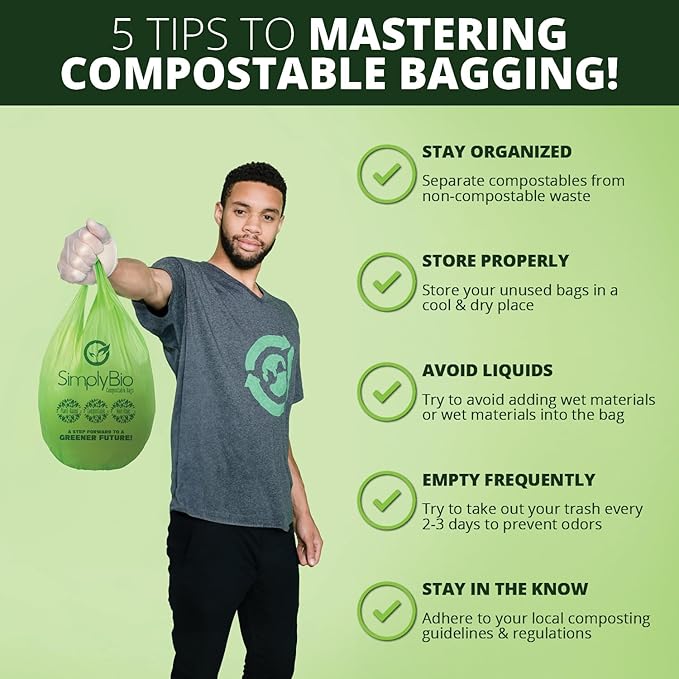 3 Gallon Compostable Trash Bags Liners with Handle-Tie, Thick 0.67 Mil, 11.36 Liter, 80 Bags, Small Kitchen Food Scrap Waste Bag, ASTM D6400, US BPI and OK Compost Home Certified