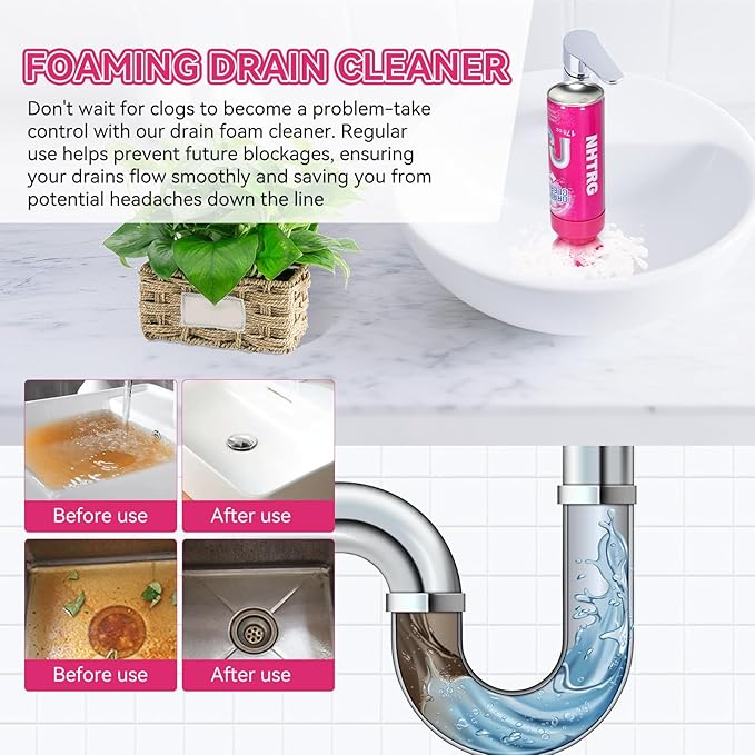 Foaming Drain Cleaner, Sink Cleaner and Deodorizer, Drain Clog Remover for Kitchen Sinks, Tubs, Shower Drains (2pcs, Count, 2)