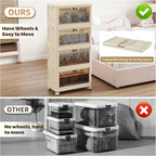 4 Tier - 34QT Storage Bins with Lids, Collapsible Storage Bins with Doors and Wheels, Plastic Storage Cabinet for Easy Storage and Organization for Living Room, Office