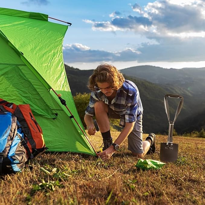 Digging Shovel, 18.5'' Lightweight Camping Shovel Portable High Carbon Steel Folding Mini Trowels for Outdoor Camping Backpacking Hiking Car Emergency Home Garden(Olive)