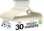 Techzoo Premium Velvet Hangers 30 Pack Ultra Thin Non Slip Adult Felt Space Saving Suit Hanger for Closet Heavy Duty Coat Pants Jackets Dress Hangers 360° Swivel Hook Hold Upto 10 lbs Ivory