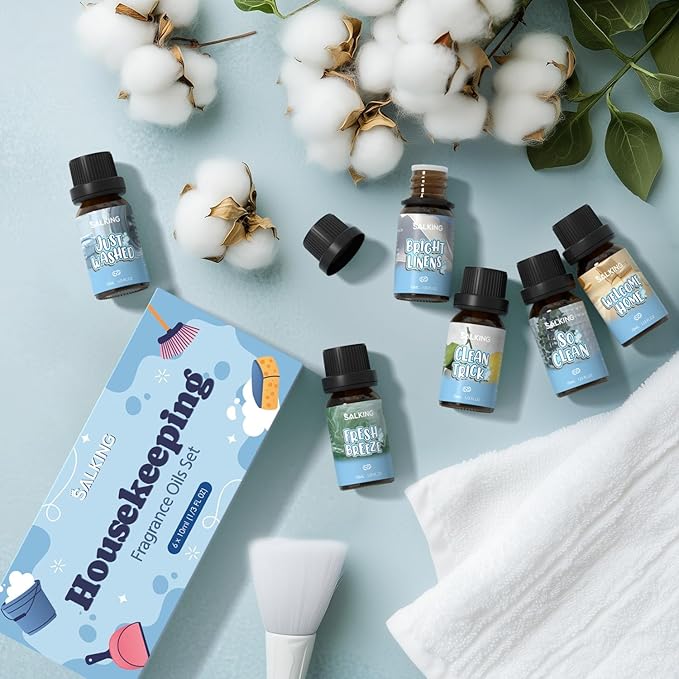 SALKING Housekeeping Fragrance Oils, Premium Essential Oil for Diffuser, Scented Oil Gift Set for Soap Candle Making - Just Washed, Welcome Home, Bright linens, Clean Trick, Clean Breeze, So Clean