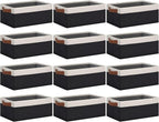 GhvyenntteS Storage Baskets for Shelves 12 Pack, Fabric Storage Bins with Leather Handles, Foldable Rectangular Storage Baskets for Organizing Home, Office (Black/White, 11.8" x 7.87" x 5.11")