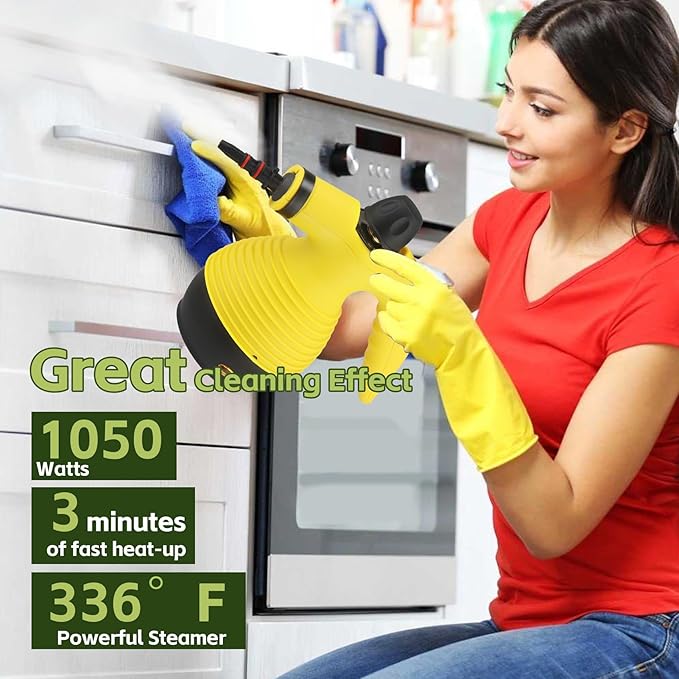 Steam Mop with Detachable Handheld Steam Cleaner,350ml 1050W Floor Steamer Cleaner for Home with 16 Accessory Kit, Multi-Purpose Steamer for Cleaning Floor, Tile, Windows, Couch, Grout,Dirt（yellow）