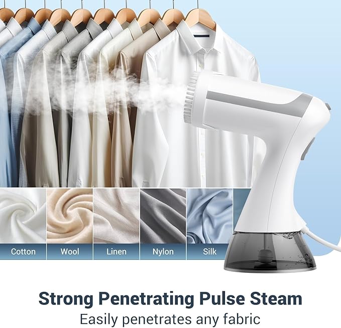 ZOOY Steamer for Clothes 1500W, Clothes Steamer for Home, Office, Travel, Portable Handheld Garment Steamer Upgraded 300ML Large Capacity Water Tank, Wrinkle Remover(White)