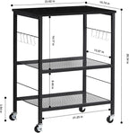 LIANTRAL Rolling Cart, 3-Tier Utility Microwave Bar Coffee Cart Kitchen Storage Shelf On Wheels, Black Large Side End Table Nightstand for Home Office