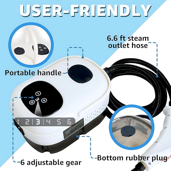 2500W Handheld Steam Cleaner, Pressurized Steamer for Car Detailing, Grout, Tile, Upholstery, Kitchen & Bathroom, 1100ML Large Tank, 6-Level Adjustable Steam, Fast Heat Up(White 2)