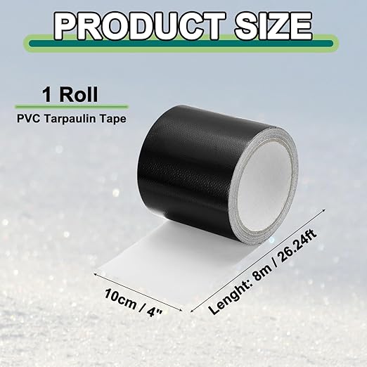 PATIKIL Awning Repair Tape 8m x 10cm Waterproof Canvas Tape High Adhesive Tear Repair Patch Kit for PVC Tarpaulin Tent Awning Fabric RV Sail Boat Cover, Black (4" x26.24ft)