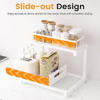 2 Pack Under Sink Organizer, 2-Tier Heavy Duty Metal Pull Out Cabinet Organizer Slide Out Sink Shelf Organizer Height Adustable, Multi-Purpose Storage Shelf for Kitchen Bathroom (White, 2 Pack)