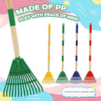 Kids Leaf Rake - 3-Section Adjustable Handle, Lightweight, Wood & Plastic, Small Garden Tool for Children (Green)