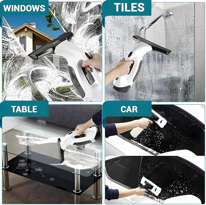 Cordless Window Cleaner,Window Cleaner Squeegee Tool Set for Shower Glass and Strong Suction for Home, Mirror, Glass, Car Windshield, Countertop, Tiles