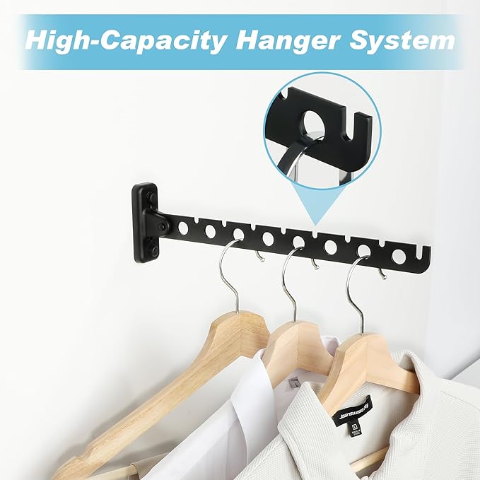 Alise Cloths Drying Rack Wall Mounted, Stainless Steel Folding Laundry Hanging Rack, Swivel Space Saving Clothes Hanger Racks for Bedroom Bathroom Laundry, Matte Black, Double Pack