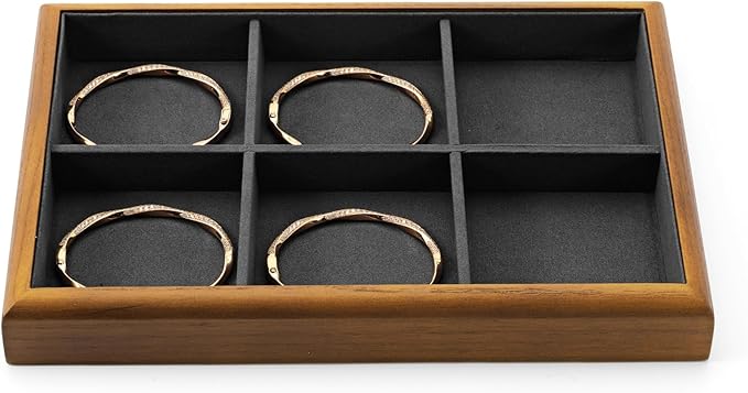 Oirlv Solid Wood 6 Grid Jewelry Organizer Tray Jewelry Drawer Organizer(Grey)