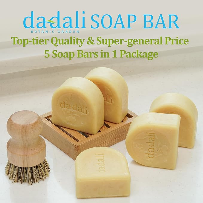 dadali Natural Solid Dish Soap Bar 25oz (Pack of 5) – Biodegradable Dish Soap Block, Eco-Friendly, Zero Waste, Gentle on Skin, Safe Cleaner for Dishware, Fruits, and Vegetables, Lemon Essential Oil.