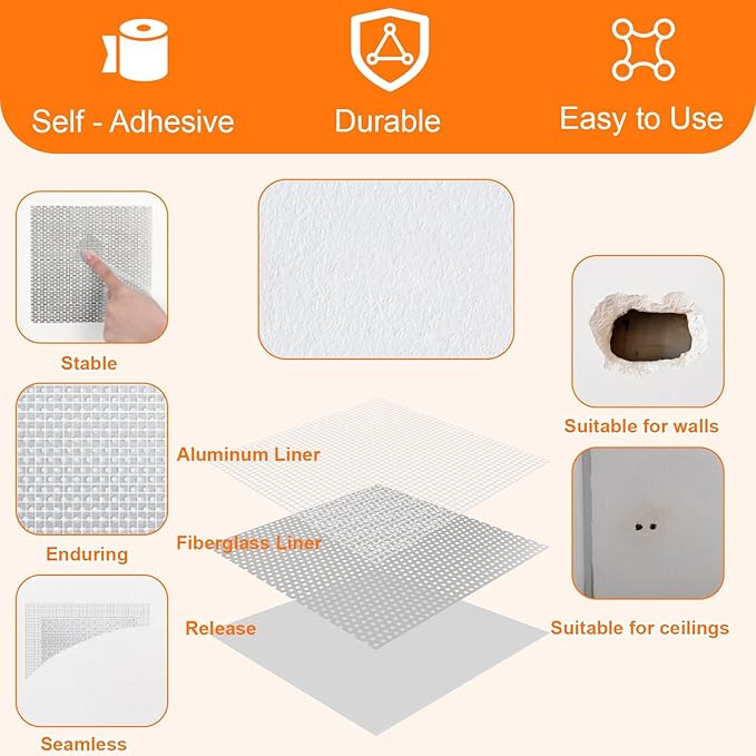 Drywall Repair Kit - Self-Adhesive Aluminum Wall Patch Repair Kit | Heavy-Metal Wall Hole Fixing Tools for Home, Rentals & Offices (2 Pack*6in)