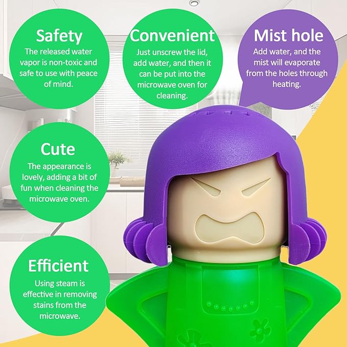 Microwave Cleaner Microwave Angry Mama Oven Cleaner High Temperature Steam Cleaning Equipment Tool Steam Cleans Add Vinegar and Water (Green)