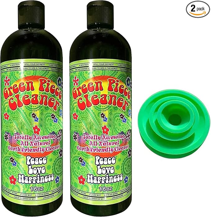 Green Piece® Glass Cleaner 2 Bottle-16 oz (Made in USA) - with Set of 3 Silicone Plugs - Excellent for Scent Proofing and Cleaning