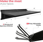 Heavy-Duty Garage Wall Storage System | Wall Mounted Tool Organizer Rack with Shelving | 10-Piece Mounting Kit | Includes 4x8.5” Adjustable Hooks & 2x16.5” Floating Utility Shelves