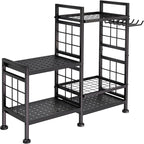 GIOTORENT 5 Tier Garden Tool Organizer, Metal Yard Tools Storage Rack, Garage Storage and Organization, Heavy Duty Garden Tool Organizer for Garage, Yard, Patio, Shed, Indoors and Outdoors, Black