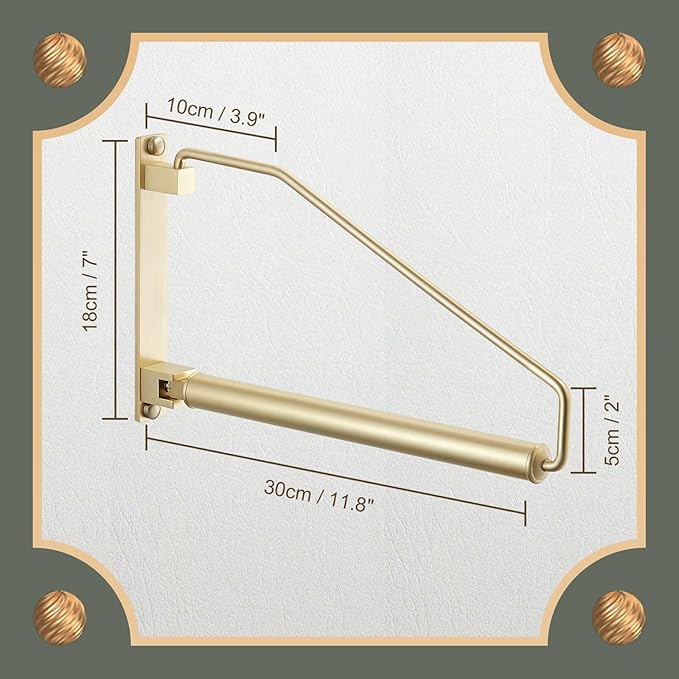 Folding Wall Mounted Clothes Hanger Rack Clothes Hook Solid Brass with Swing Arm Holder Clothing Hanging System Closet Storage Organizer Heavy Duty Drying Rack Wall Mount,Brushed Gold