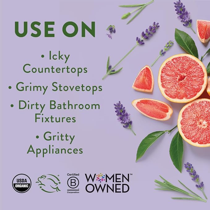 Rebel Green Natural All Purpose Cleaning Spray | Multi purpose Cleaner for Home & Kitchen | Eco-Chic Multi Surface Cleaner with Essential Oils (Lavender & Grapefruit, 16.00 Fl Oz & 64.00 Fl Oz Refill)