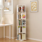 Square Rotating Bookshelf Tower - 360 Spinning Display Corner Bookcase for Narrow Space, Modern 5-Tier Revolving Storage Shelf, White