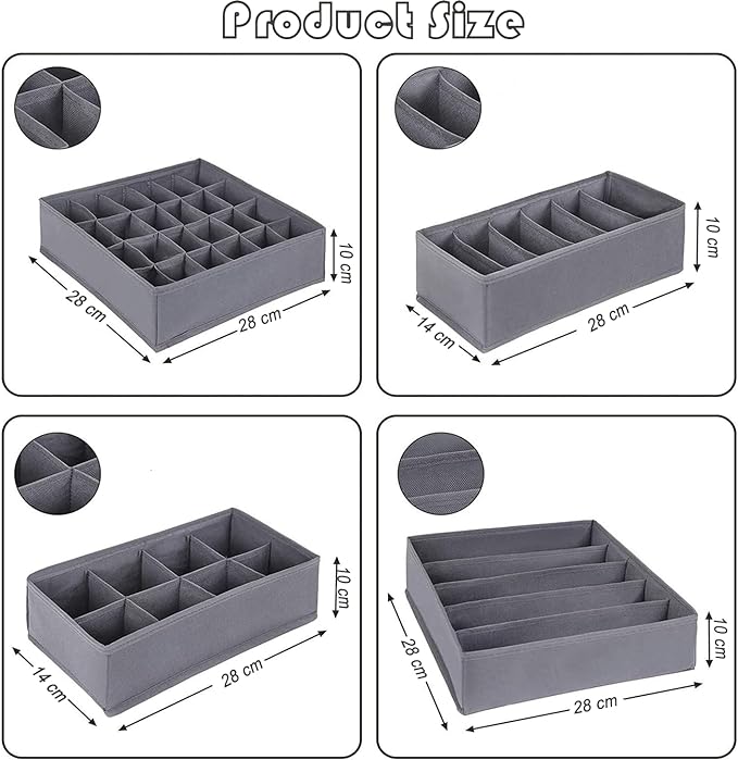 8 Pack Dresser Drawer Organizer Clothes Underwear Sock Storage Drawer Dividers Grey Foldable Closet Organizer Storage Box