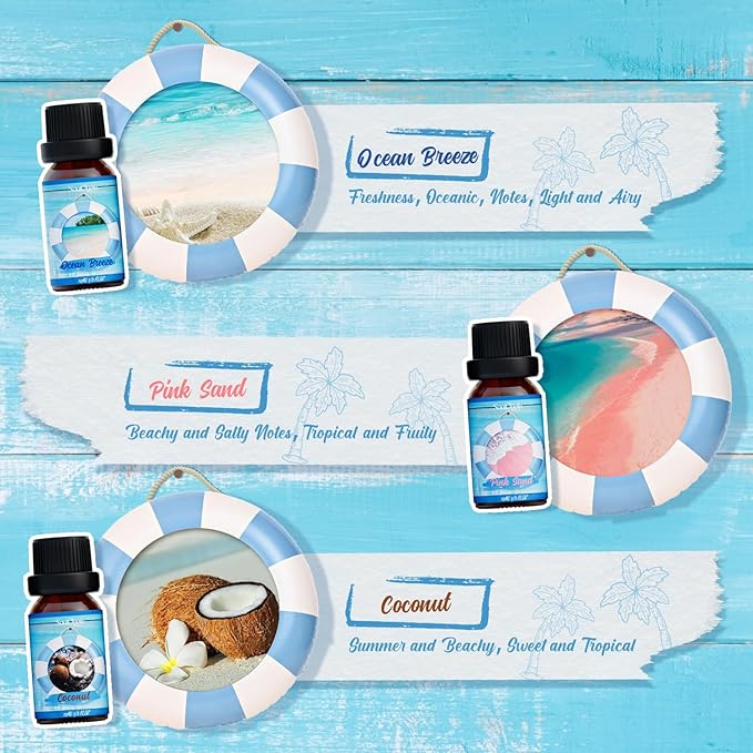Summer Essential Oils Set, Fragrance Oil Gift Set for Oil Diffusers, Scented Oils for Soap Candle Making 6x10ml - Sea Breeze, Pineapple, Watermelon, Coconut, Pink Beach, and Pina Colada