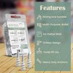 Premium Nylon 66 Self-Drilling Drywall Anchors & Screws kit | Hang Cabinets, Tv Wall Mount, Pictures, Towel Racks | 100#8X 1-1/4 Philips Screws and 100 Nylon Anchors | Holds 90lbs