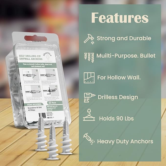 Premium Nylon 66 Self-Drilling Drywall Anchors & Screws kit | Hang Cabinets, Tv Wall Mount, Pictures, Towel Racks | 100#8X 1-1/4 Philips Screws and 100 Nylon Anchors | Holds 90lbs