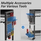 Power Tool Organizer Cart with 8 Power Outlet & Adjustable Storage, Garage Workshop Tool Box Cart, Gifts for Men