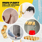 Leumoi 300 Pcs 4 Inch Mini Paint Roller Cover 1/2" Nap Small Microfiber Roller Covers Home Repair Tools House Household Supplies Kit (Black, Yellow)