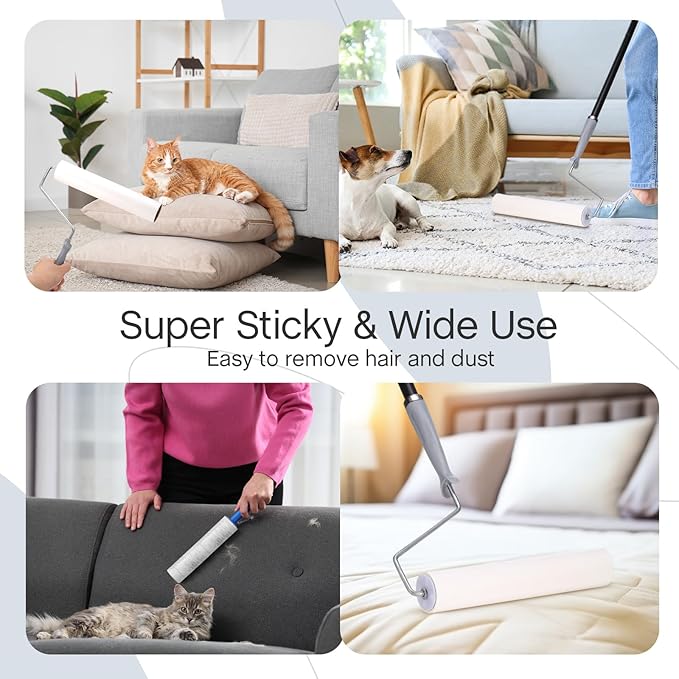 Chengu 8 Pcs 9.45 Inch Wide Lint Roller Refills Total 440 Sheets Extra Sticky Large Lint Roller Refills for Pet Hair Removing Floor Furniture Carpets Clothes Cleanning(24cm)