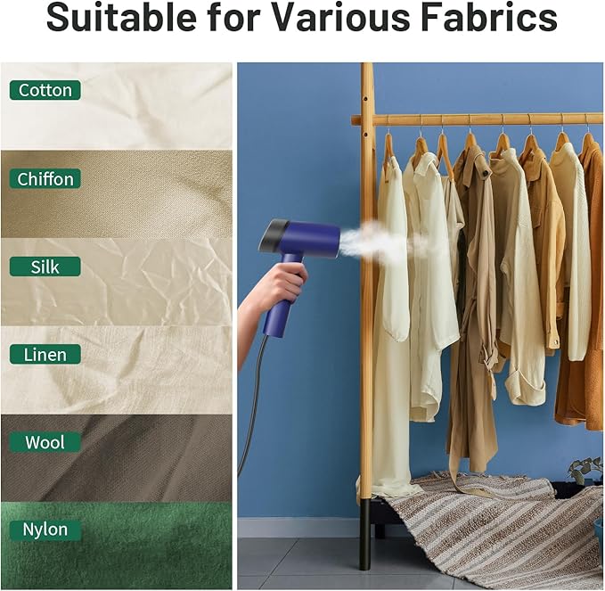 Steamer for Clothes, Handheld Clothes Steamer and Garment Wrinkle Remover, 15s Fast Heat-Up, Foldable, 120V/220V Dual Voltage for Worldwide Travel