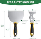 Voomey 12 In 1 Putty Knife Scraper, 6-Inch Stainless Steel Paint Scraper, Drywall Taping Knife 2 Pack, Paint Scraper Tool for Repairing Old Walls, Cleaning Paint Roller Covers, Applying Putty