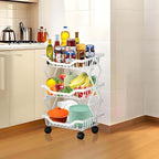 Kitchen Storage Cart, Foldable Rolling Organizer with Wheels White 3 Tiers Compact Shelf for Pantry, Bathroom, Bedroom, 14.17" L x 10.71" W x 21" H