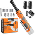 3/8" Extended Electric Ratchet Wrench Set, 45ft-lbs(61N.m) 16V Cordless Long Neck Power Ratchet Wrench Kit with 2pcs Batteries, LED Light, 9 Sockets, Toolbox, Variable Speed, For Housework, Car Repair