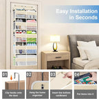 Over The Door Organizer Multi Pocket,5 Tier Large Hanging Shelf for Storage Kids Toys, Diapers, Clothes,Yarn,Heavy Duty Behind Door Storage for Bedroom Bathoom Nursery Closet Pantry,Beige