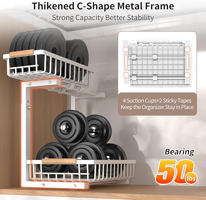 Under Sink Organizer, 2 Pack Under Sink Organizers and Storage, 2-Tier Pull Out Under Cabinet Organizer Storage Shelf, Metal Frame, Height Adjustable Rack for Bathroom Kitchen Pantry