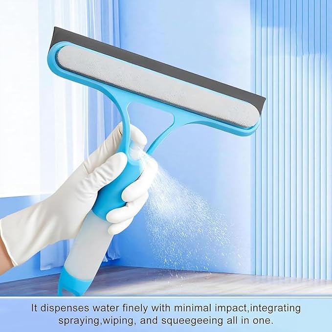3 in 1 Window Cleaning Scraper,Window Squeegee Cleaner Tool with Built-in Spray Bottle for Car Home Windows Glass and Tiles Et (White)