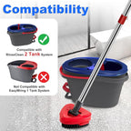 4-Section Stainless Steel Spin Mop Handles, Mop Base & Upgrade Scrub Brush Combo for Ocedar EasyWring RinseClean 2 Tank System, Mop Handle Mop Base & Brush Set for O Cedar, Universal Thin Screw Joints