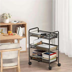 3 Tier Rolling Cart, Rust-Resistant Mesh Wire Metal Utility Cart with Wheels & 4 Side Hooks, Tool-Free Assembly, for Kitchen, Bathroom, Laundry Room, Living Room, Pantry, Dorm
