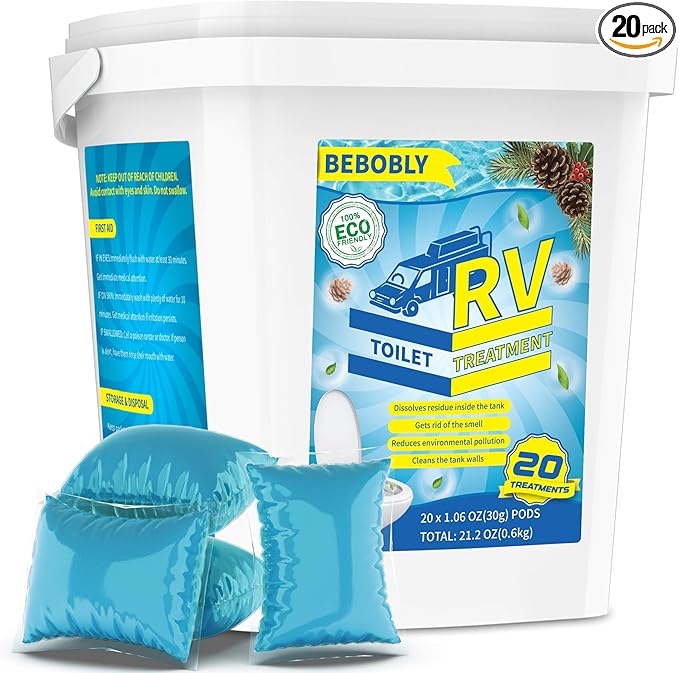 RV Toilet Treatment Drop Ins, Extra Strength Septic Tank Treatment & Cleaner, Waste Breakdown/Odor Control, RV Black Tank Treatment for RVs, Boats & Portable Toilets (20 Pack)